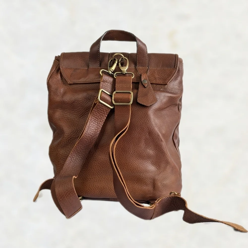 Anonimo Fiorentino Pebbled Leather Drawstring Closure Backpack Bookbag Brown